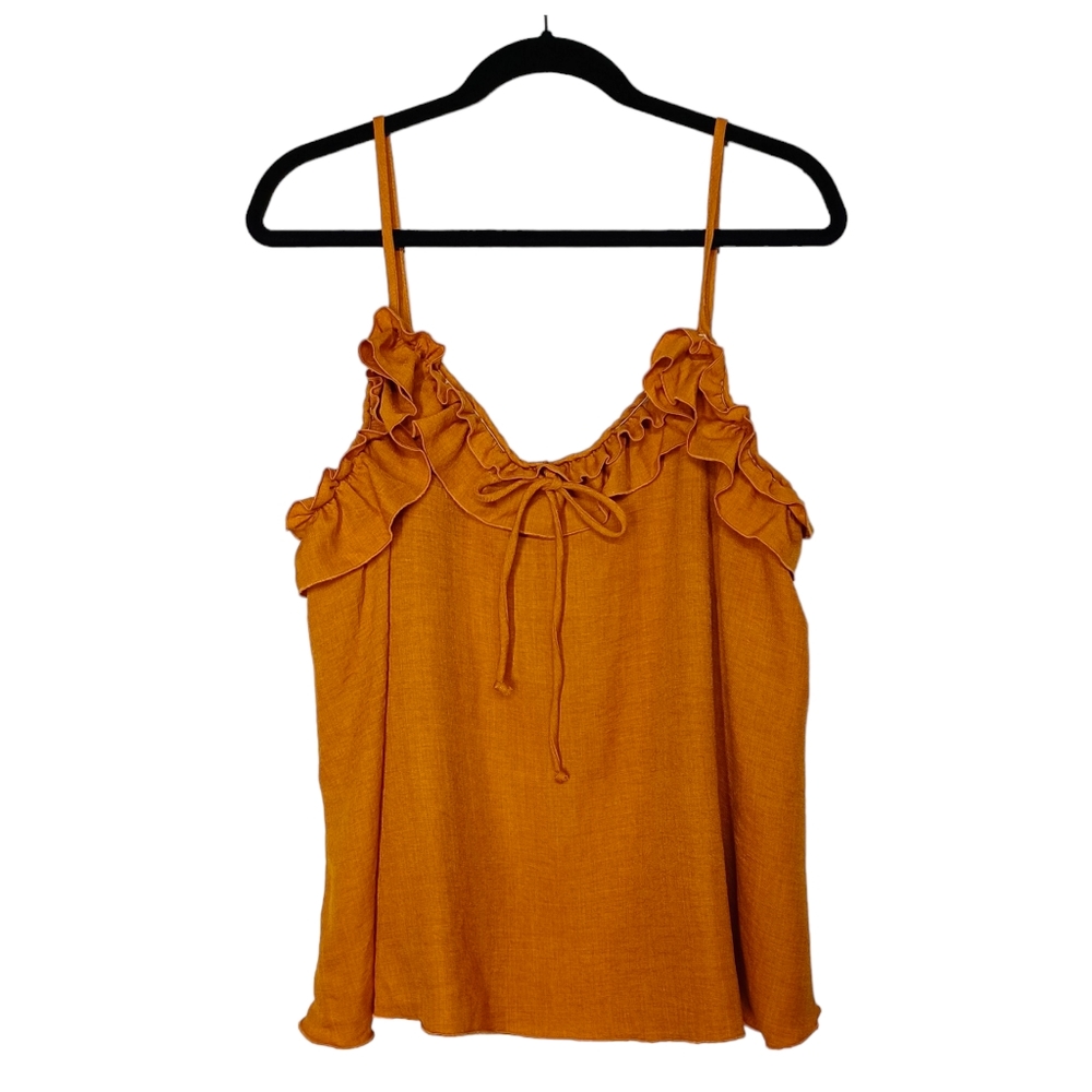 NEW HAUTE FOX Copper Brown Ruffle Sleeveless Tank Top 2X